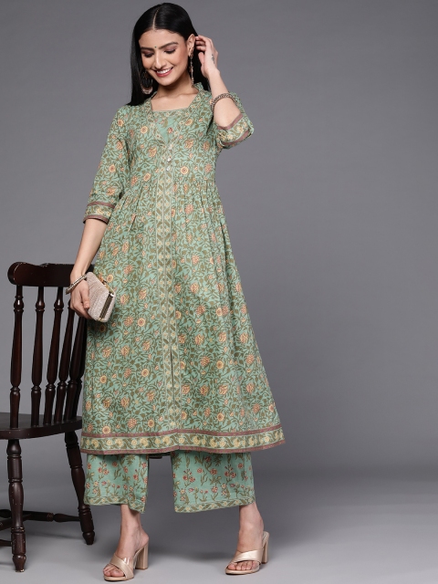 Libas Women Green Floral Printed Panelled Beads and Stones Pure Cotton Kurta with Palazzos
Libas Women Green Floral Printed Panelled Beads and Stones Pure Cotton Kurta with Palazzos
