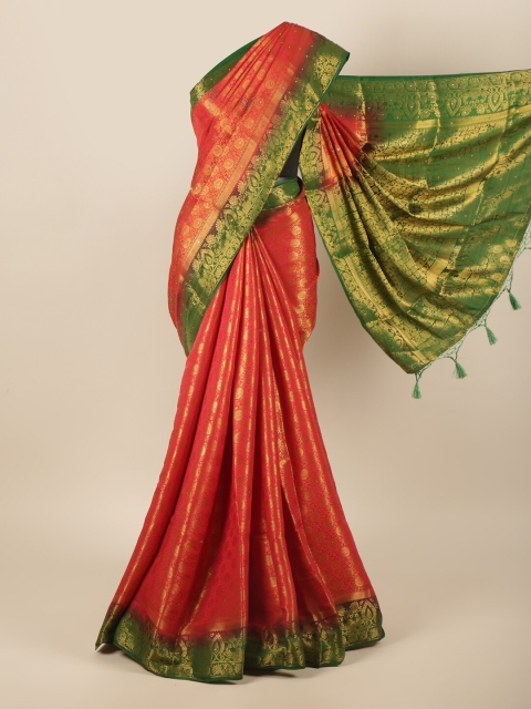 Pothys Red & Green Woven Design Zari Pure Silk Saree