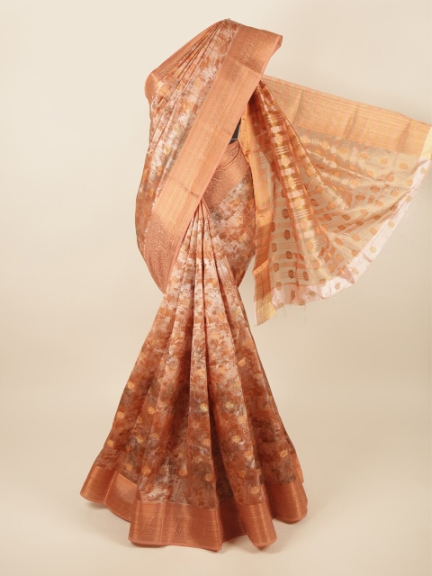 Pothys Rust & Gold-Toned Floral Zari Art Silk Saree