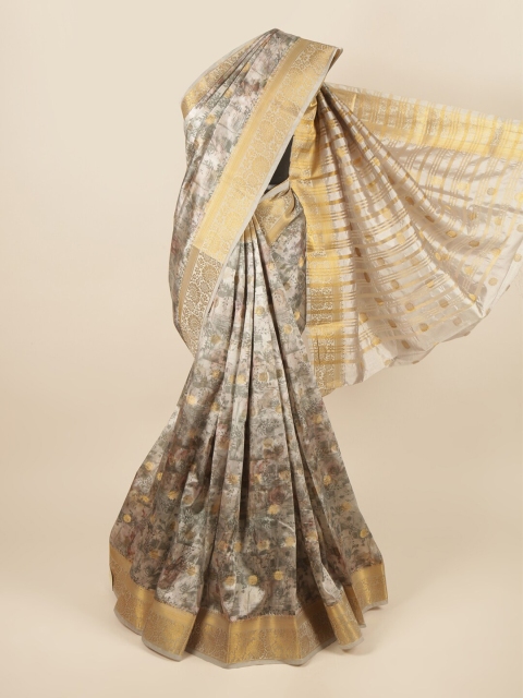 Pothys Grey & Gold-Toned Floral Zari Art Silk Saree