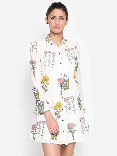 aaliya White & Olive Green Floral Shirt Cotton Mini Dress
aaliya White & Olive Green Floral Shirt Cotton Mini Dress