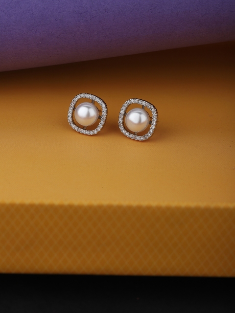 Carlton London Silver-Toned & Off White Stone Studded & Beaded Square Studs Earrings
Carlton London Silver-Toned & Off White Stone Studded & Beaded Square Studs Earrings