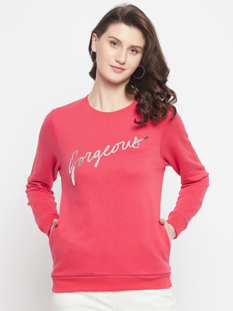 HARBORNBAY Women Coral Printed Sweatshirt