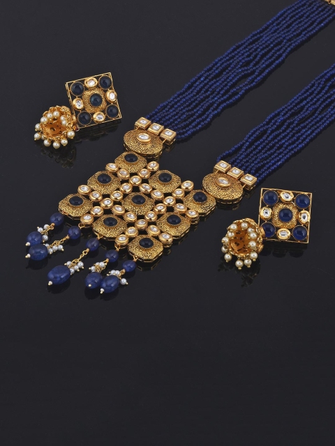 Tistabene Gold-Plated White & Blue Stone-Studded & Beaded Antique Jewellery Set
Tistabene Gold-Plated White & Blue Stone-Studded & Beaded Antique Jewellery Set