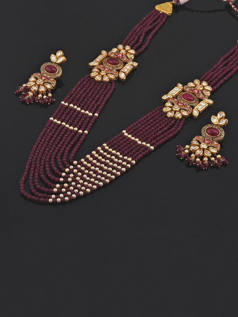 Tistabene Gold Toned & Red Traditional Kundan Meenakari and Pearls Designer Necklace Set 
Tistabene Gold Toned & Red Traditional Kundan Meenakari and Pearls Designer Necklace Set