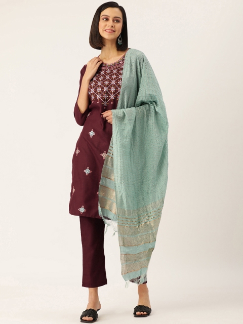 SWAGG INDIA Women Maroon & Sea Green Ethnic Embroidered Kurta with Trousers & With Dupatta
SWAGG INDIA Women Maroon & Sea Green Ethnic Embroidered Kurta with Trousers & With Dupatta