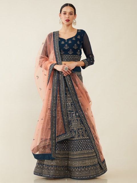 Soch Blue & Gold-Toned Embroidered Mirror Work Unstitched Lehenga & Blouse With Dupatta
Soch Blue & Gold-Toned Embroidered Mirror Work Unstitched Lehenga & Blouse With Dupatta
