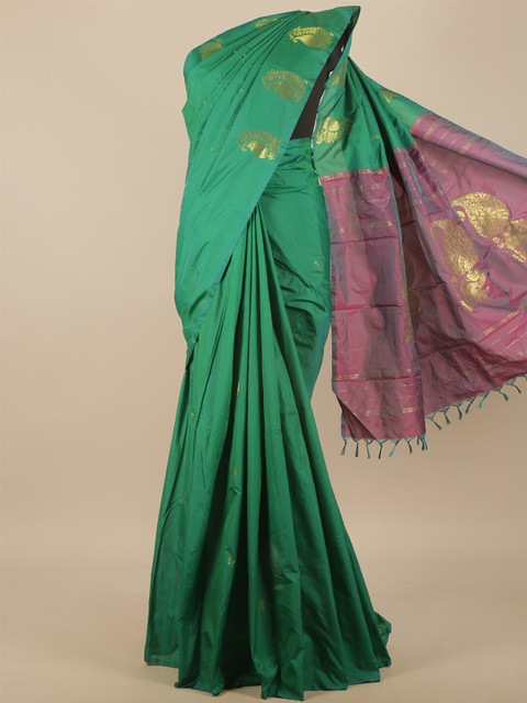 Pothys Green & Gold-Toned Ethnic Motifs Zari Art Silk Saree 
Pothys Green & Gold-Toned Ethnic Motifs Zari Art Silk Saree