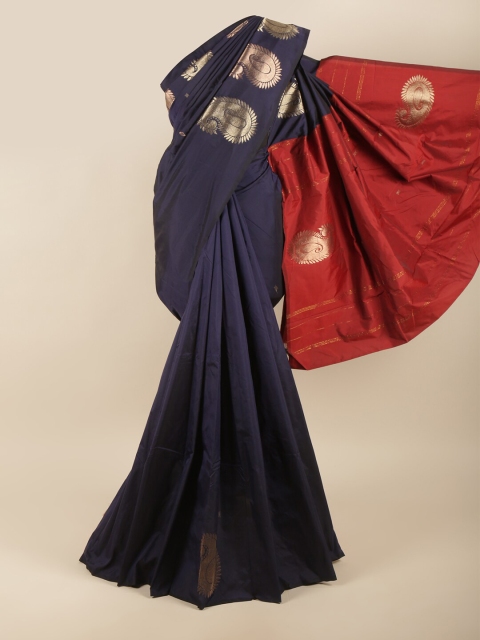 Pothys Navy Blue & Red Paisley Zari Art Silk Saree