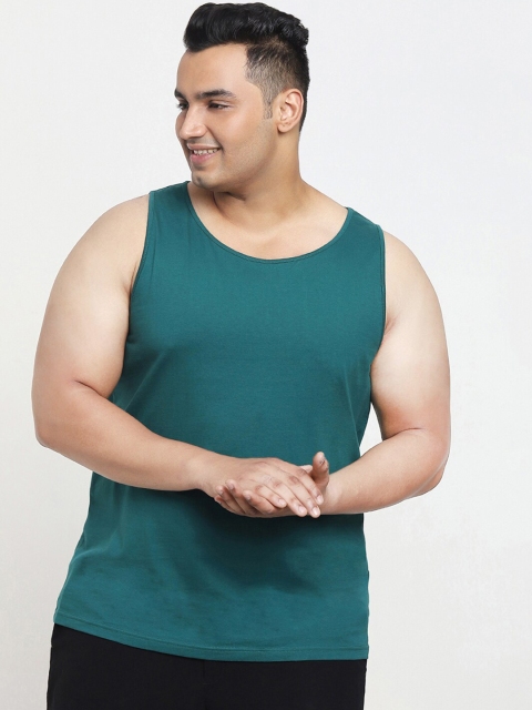 Bewakoof Plus Green Solid Roundneck Innerwear Vest