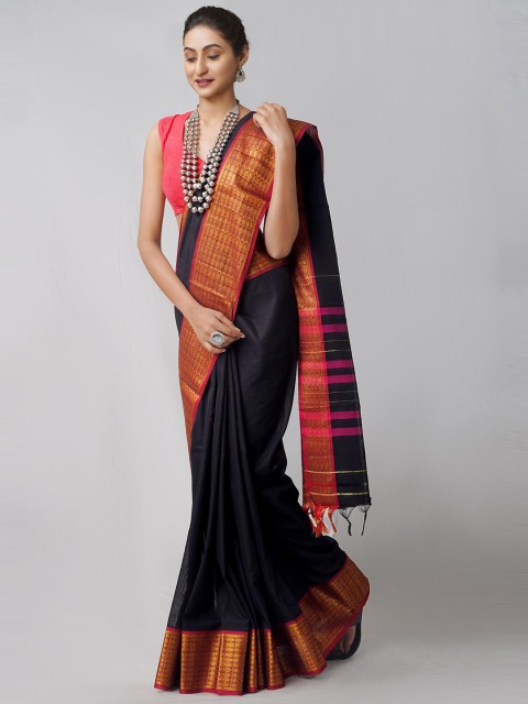 Unnati Silks Black Woven Design Pure Handloom Sustainable Pavani Narayanpet Cotton Saree
Unnati Silks Black Woven Design Pure Handloom Sustainable Pavani Narayanpet Cotton Saree