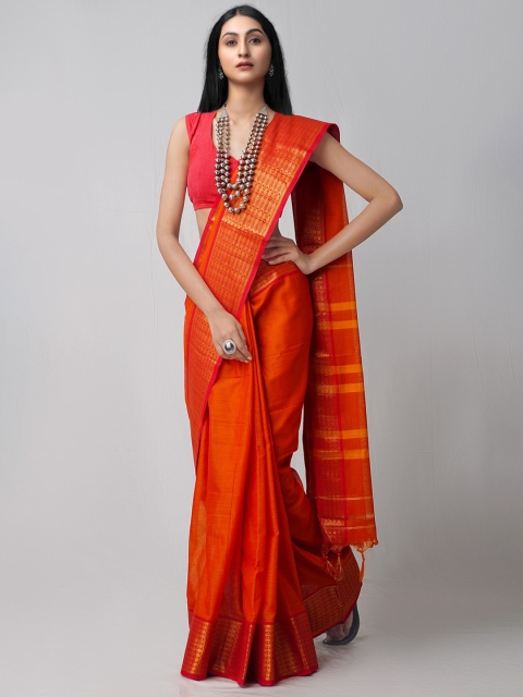 Unnati Silks Orange & Yellow Zari Pure Cotton Handloom Sustainable Narayan Peth Saree
Unnati Silks Orange & Yellow Zari Pure Cotton Handloom Sustainable Narayan Peth Saree