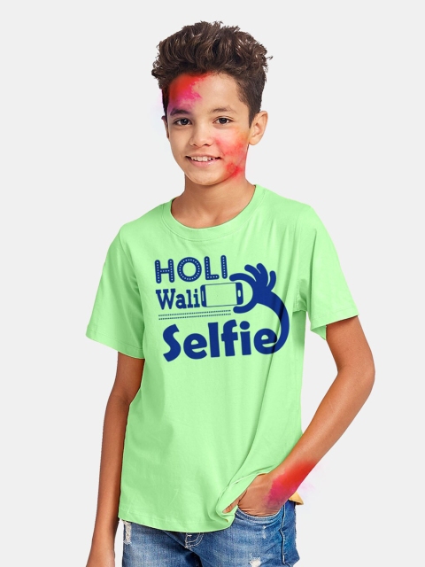 BONKIDS Boys Green Typography Printed T-shirt