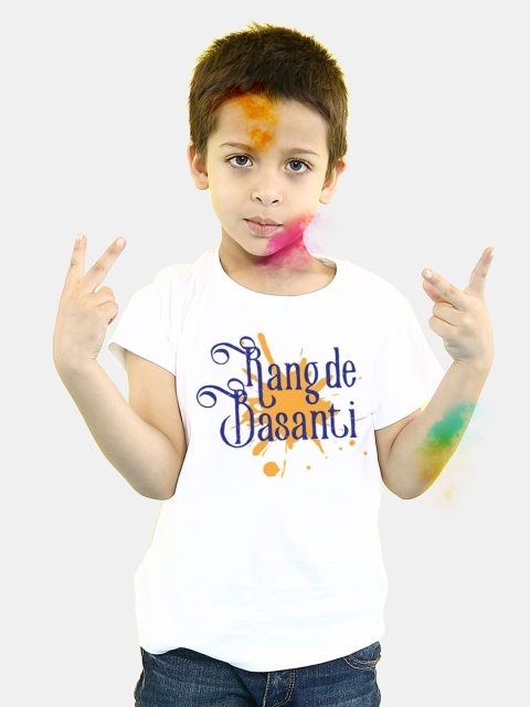 BONKIDS Boys White Rang De Basanti Holi Round Neck T-shirt