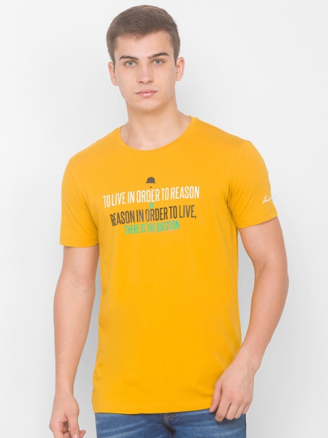 SPYKAR Men Mustard Yellow Printed Slim Fit T-shirt