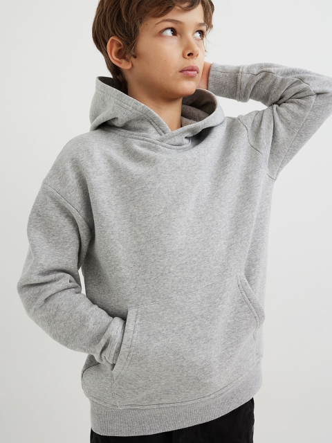 H&M Boys Grey Solid Oversized Hoodie