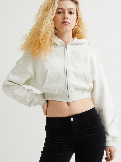 H&M Woman Grey Cropped zip-through hoodie