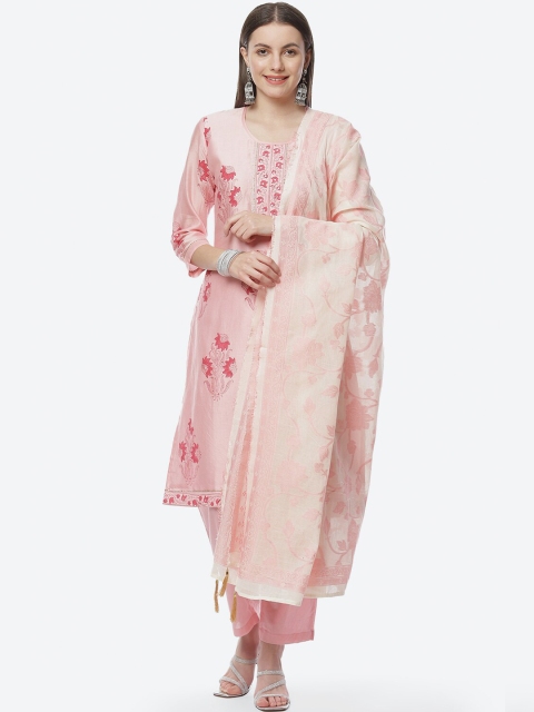Biba Pink Floral Printed Unstitched Dress Material