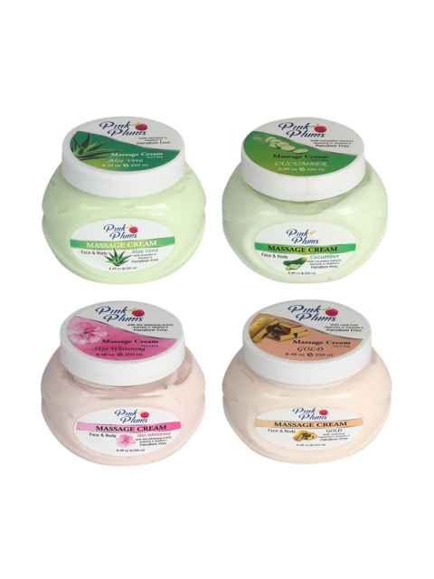 Pink Plums Set of 4 Aloevera - Cucumber - Gold & Skin Whitening Massage Cream, Multi
Pink Plums Set of 4 Aloevera - Cucumber - Gold & Skin Whitening Massage Cream, Multi