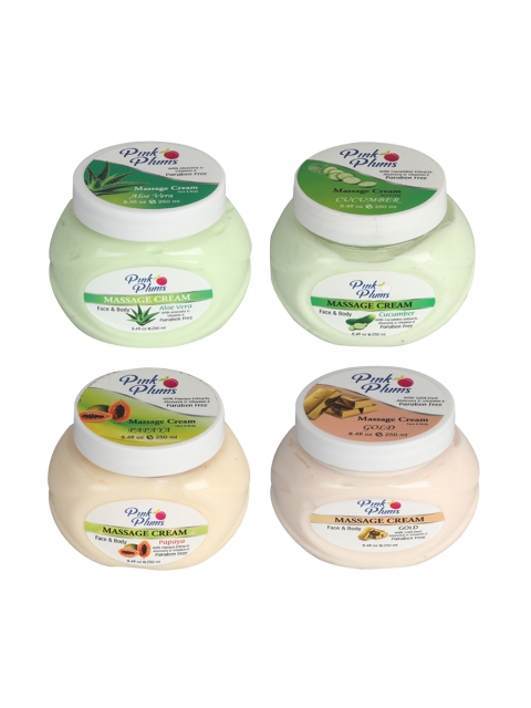 Pink Plums Set of 4 Aloe Vera, Cucumber, Papaya & Gold Massage Creams 250 ml each, Multi
Pink Plums Set of 4 Aloe Vera, Cucumber, Papaya & Gold Massage Creams 250 ml each, Multi