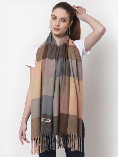 Calvadoss Women Beige & Pink Checked Wool Stole