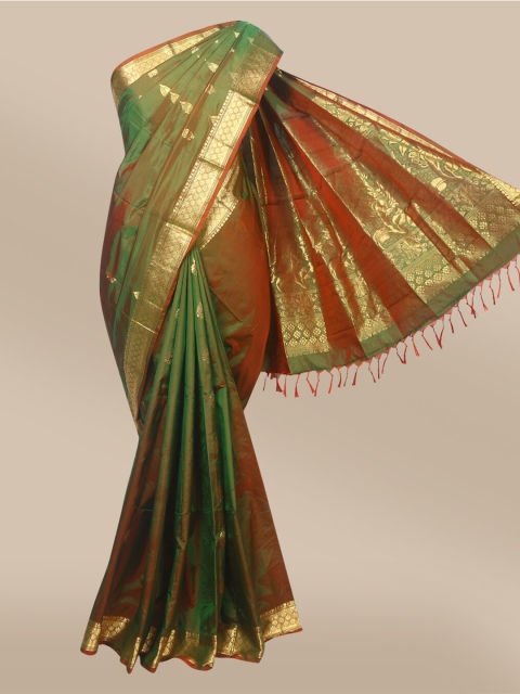 The Chennai Silks Green & Gold-Toned Woven Design Zari Pure Silk Fusion Arani Saree
The Chennai Silks Green & Gold-Toned Woven Design Zari Pure Silk Fusion Arani Saree