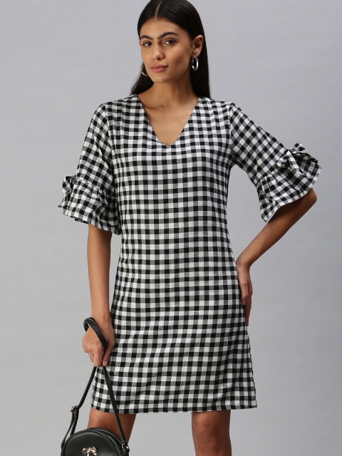 STALK Black & White Oure Cotton Checked A-Line Dress