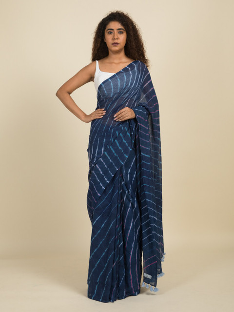 Suta Blue & White Leheriya Pure Cotton Saree 
Suta Blue & White Leheriya Pure Cotton Saree