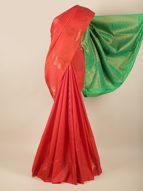 Pothys Coral & Green Ethnic Motifs Zari Art Silk Saree