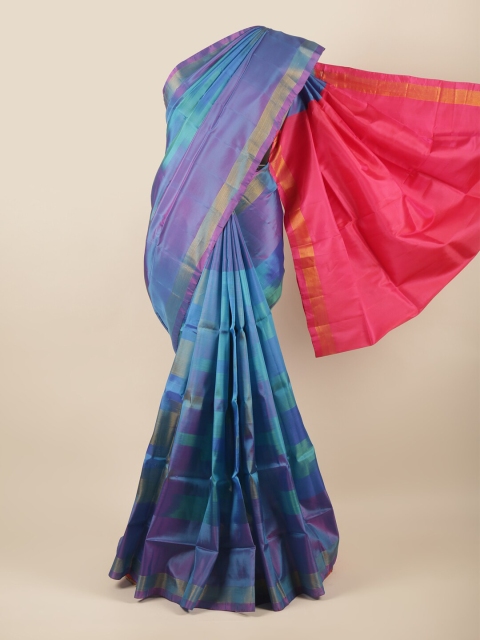 Pothys Blue & Gold-Toned Solid Zari Art Silk Saree