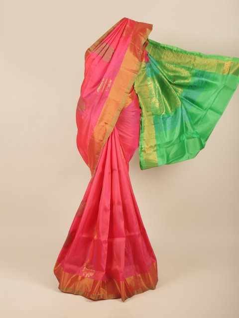 Pothys Pink & Green Floral Zari Pure Silk Saree