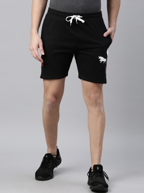Bushirt Men Black Pure Cotton Sports Shorts