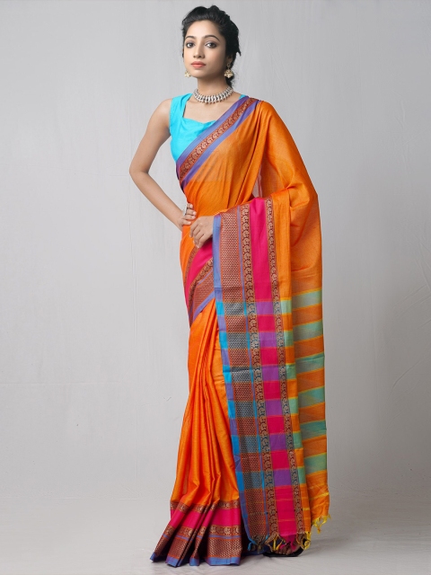 Unnati Silks Orange & Blue Woven Design Handloom Sustainable Pavani Kanchi Cotton Saree
Unnati Silks Orange & Blue Woven Design Handloom Sustainable Pavani Kanchi Cotton Saree