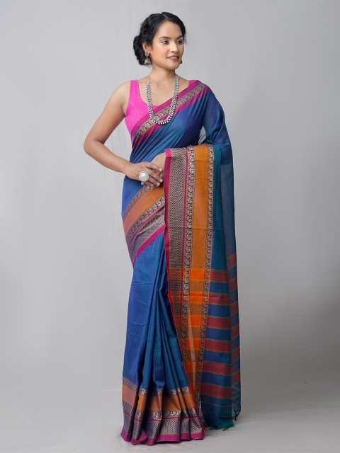 Unnati Silks Blue & Orange Woven Design Handloom Sustainable Pavani Kanchi Cotton Saree
Unnati Silks Blue & Orange Woven Design Handloom Sustainable Pavani Kanchi Cotton Saree