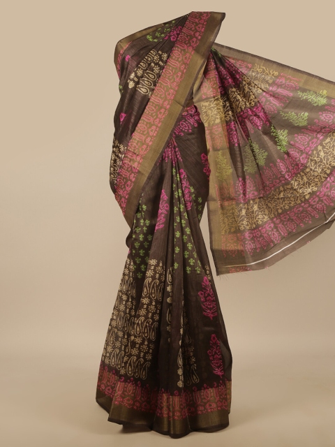 Pothys Brown & Pink Ethnic Motifs Zari Saree