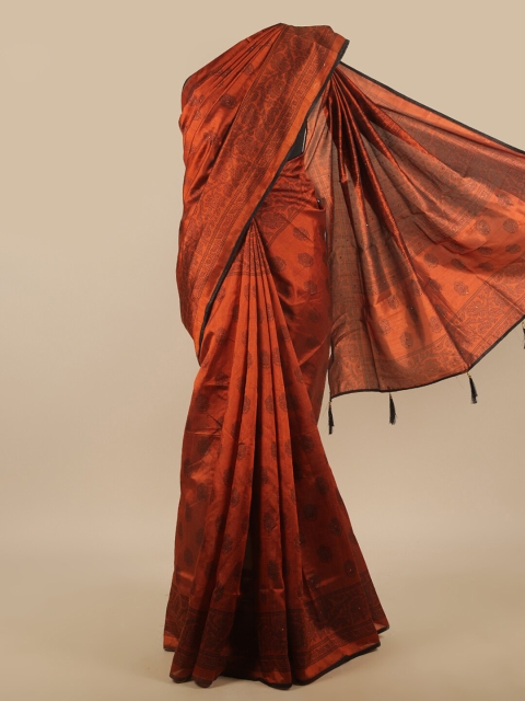Pothys Rust & Black Floral Beads and Stones Saree