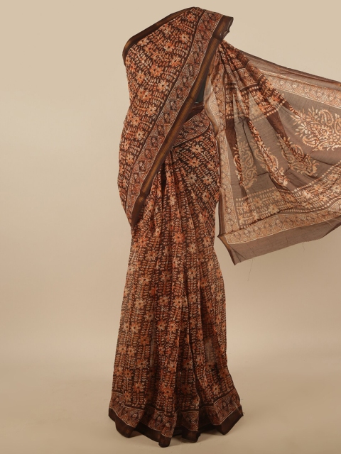 Pothys Brown Floral Zari Saree