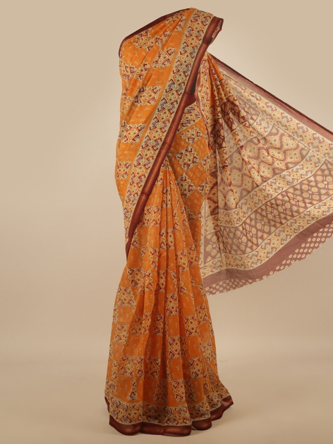 Pothys Orange & Maroon Ethnic Motifs Saree