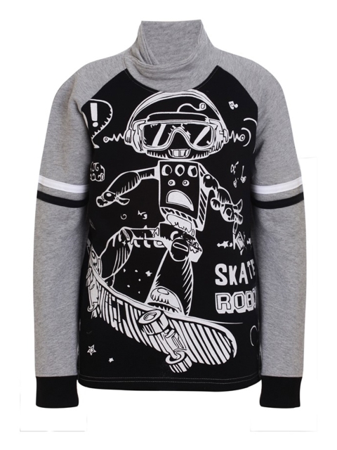 UNDER FOURTEEN ONLY Boys Black & Grey Printed High Neck T-shirt