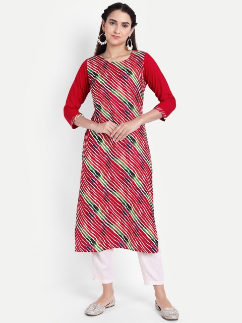 KALINI Women Red Leheriya Printed Crepe Kurta