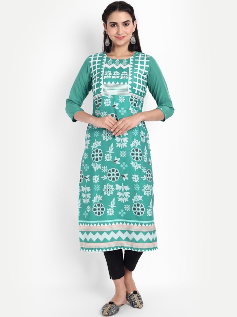 KALINI Women Green Geometric Printed Crepe Kurta