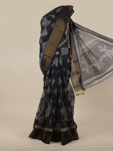Pothys Blue & White Ethnic Motifs Zari Saree