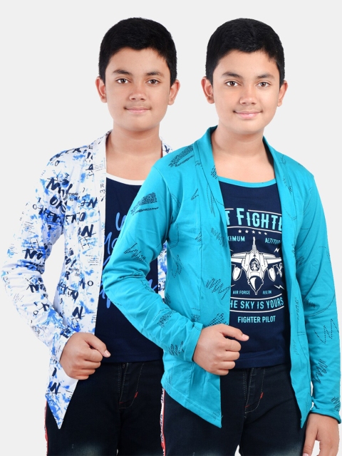 Fabshio Boys Pack Of 2 Blue & White Typography Printed Slim Fit T-shirt With Attached Shrugs
Fabshio Boys Pack Of 2 Blue & White Typography Printed Slim Fit T-shirt With Attached Shrugs