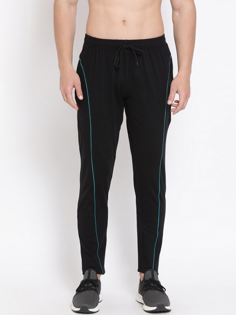 Genx Men Black Solid Pure Cotton Track Pants