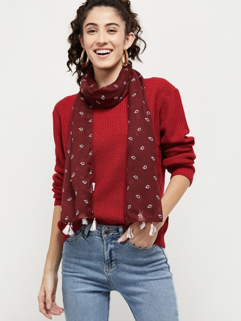 max Women Brown & White Printed Scarf