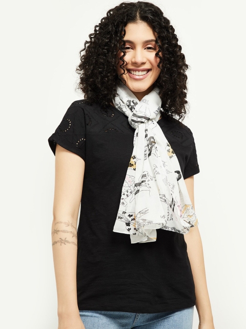 max Women White & Black Printed Scarf