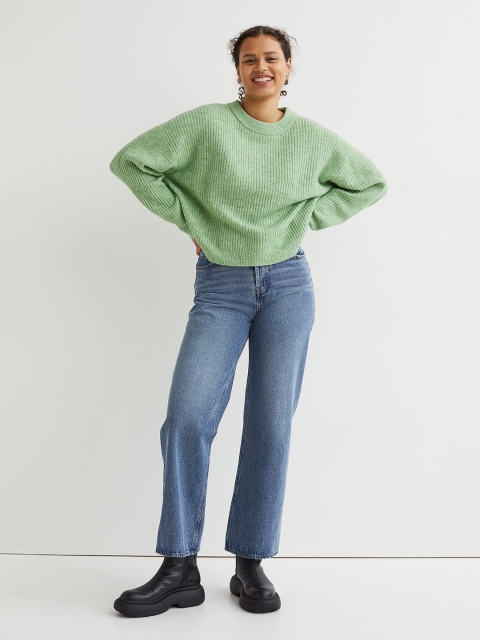 H&M Women Green Rib-knit Jumper