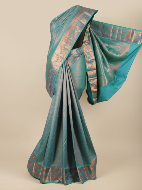 Pothys Blue & Copper-Toned Floral Zari Pure Silk Saree