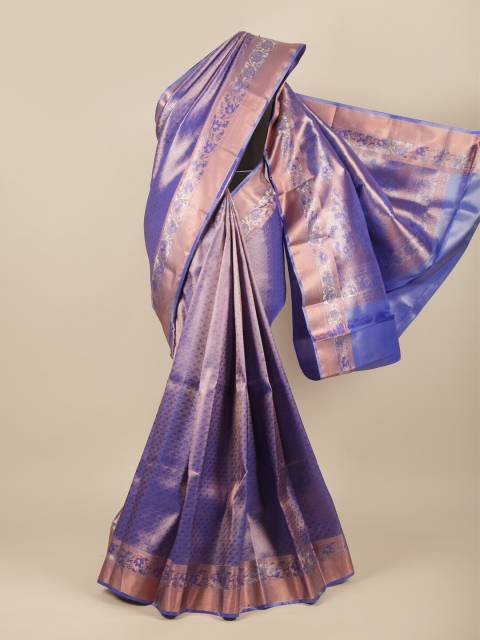 Pothys Blue & Copper-Toned Floral Zari Pure Silk Saree
