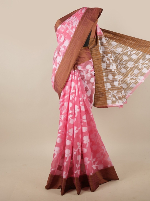 Pothys Pink & White Floral Saree